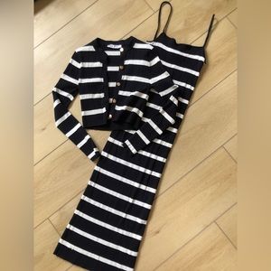 Zara knit ribbed bodycon midi dress and cropped cardigan